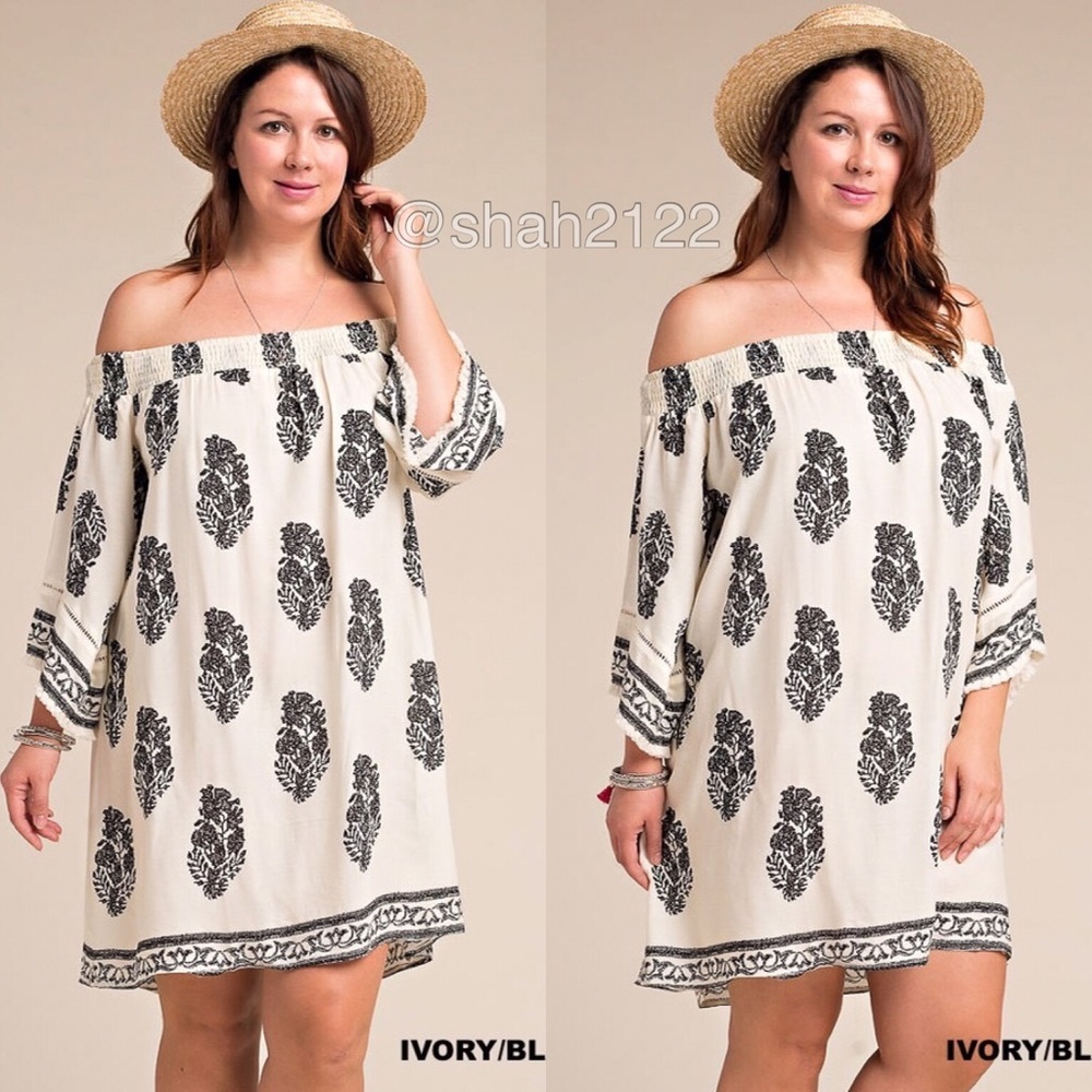 Plus Size On Off Shoulder Printed Summer Dress BRAND NEW - Picture 2 of 8